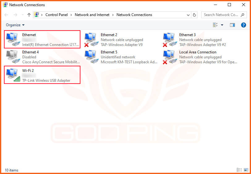 نمایی از تنظیمات بخش Network Connections